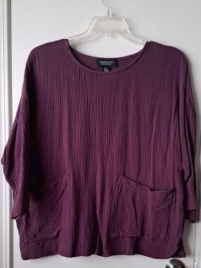 Jones and CO. Plum Crinkle Cotton Front Pocket Tunic Top 1X